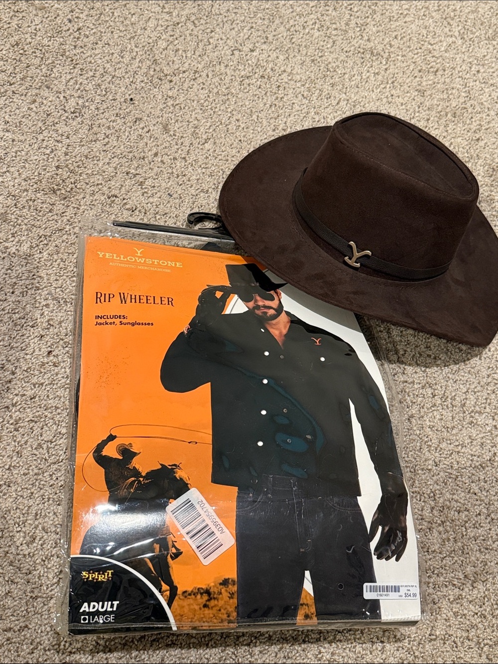Spirit Rip Wheeler Costume Set with Dark Brown Cowboy Hat, Jacket & Sunglasses